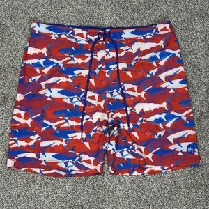 Guy Harvey Swim Trunks Men Large Red Moisture Wick Stretch Waistband Beach Shark